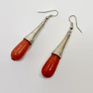 Afghan Earrings, Stone, Middle Eastern, Vintage, 2 1/4" Long, Kuchi, Boho